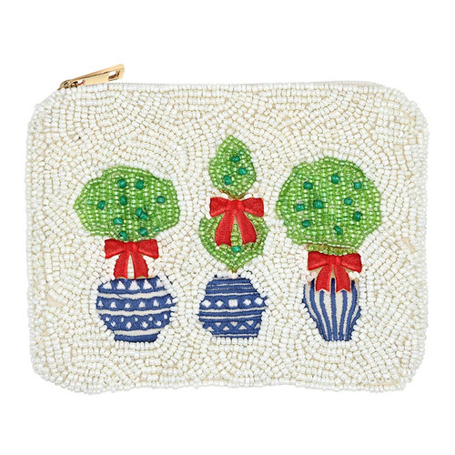 Beaded Pouch - Topiary Red Bow